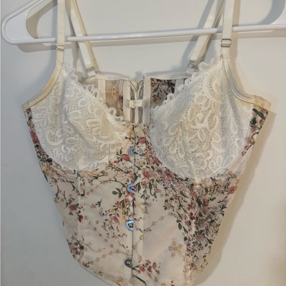 Floral Lace Bustier Top - Cream